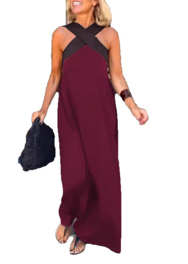 Size Crossing Black Holiday Summer Dresses Patchwork Plus