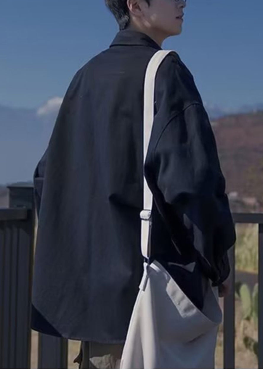 Thin Pockets Coats Cotton Plus Size Collar Pan Black Peter Mens