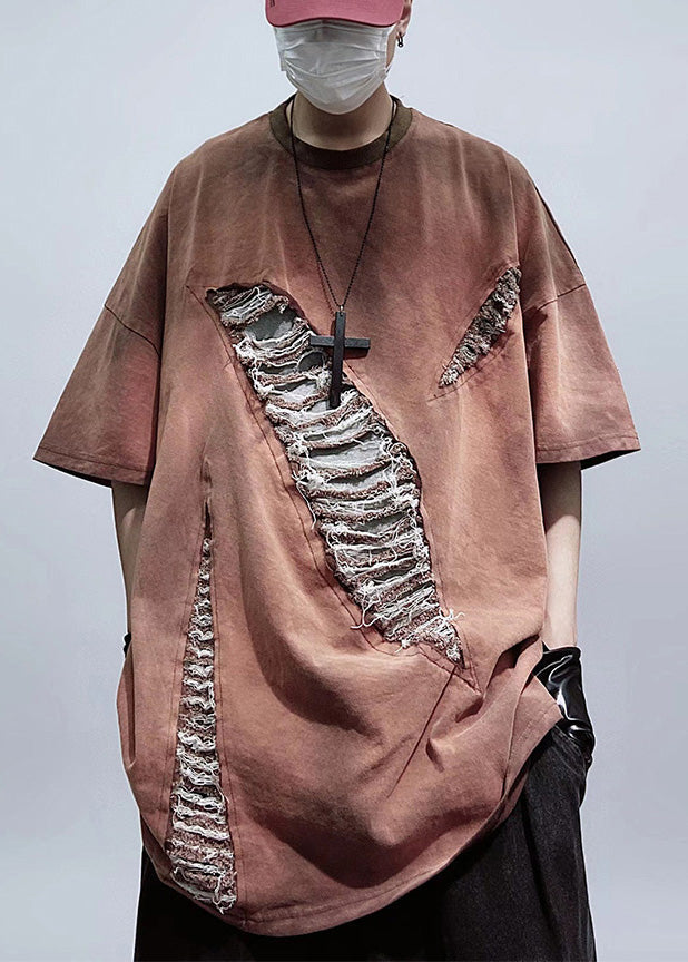 Graphic Mens Tees Brick Cotton Red Ripped Size Plus Oversized