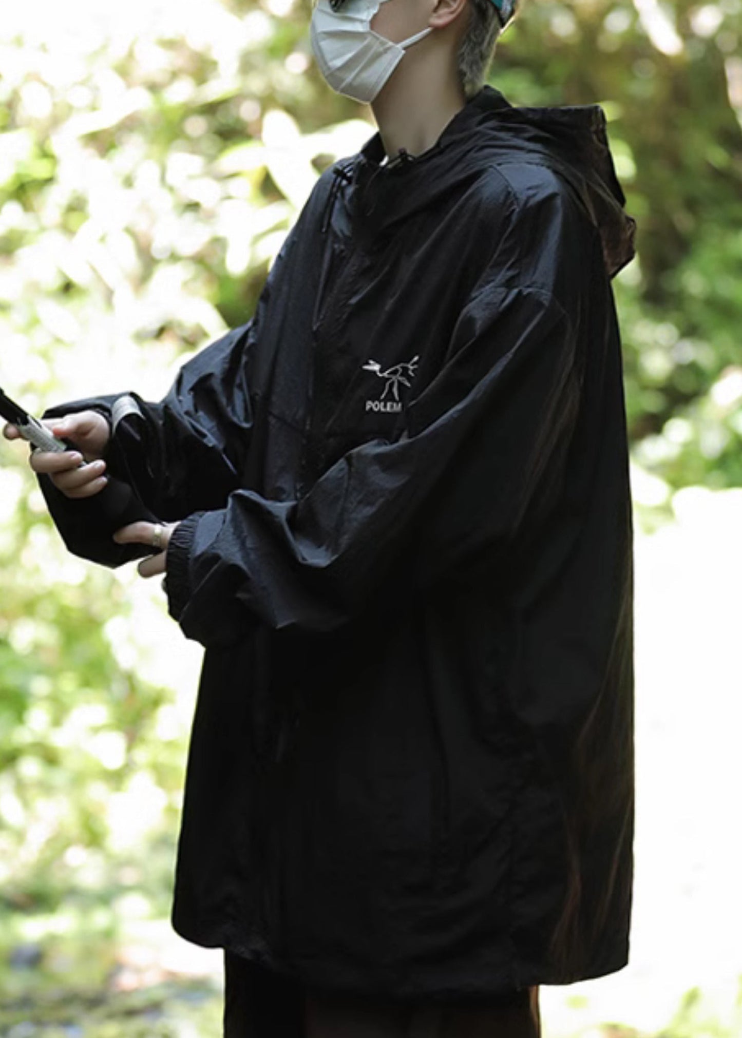 Ice UPF Size Silk Plus Embroideried 50+ Coat Grey Hooded Men