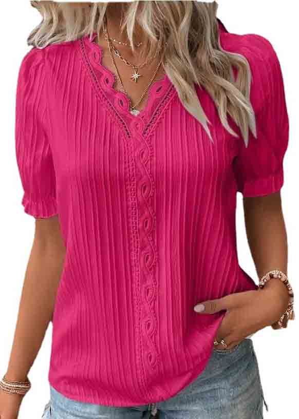 Hollow Summer Out Plus Solid Spandex Color Shirts Size