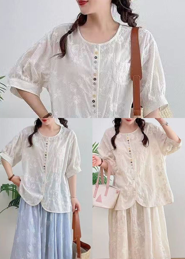 Jacquard Summer Plus Oversized Cotton White Top Size