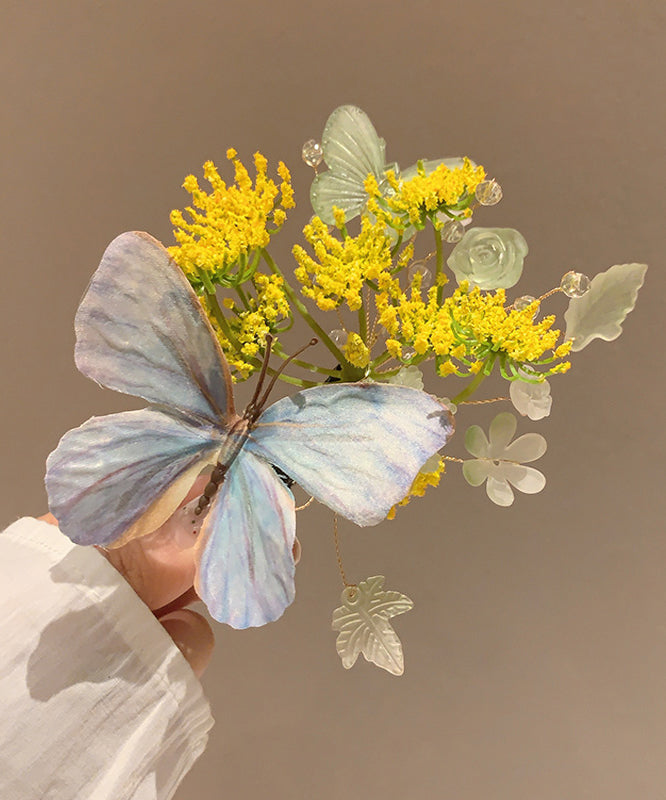 Butterfly Hairpin Alloy Blue Retro Floral