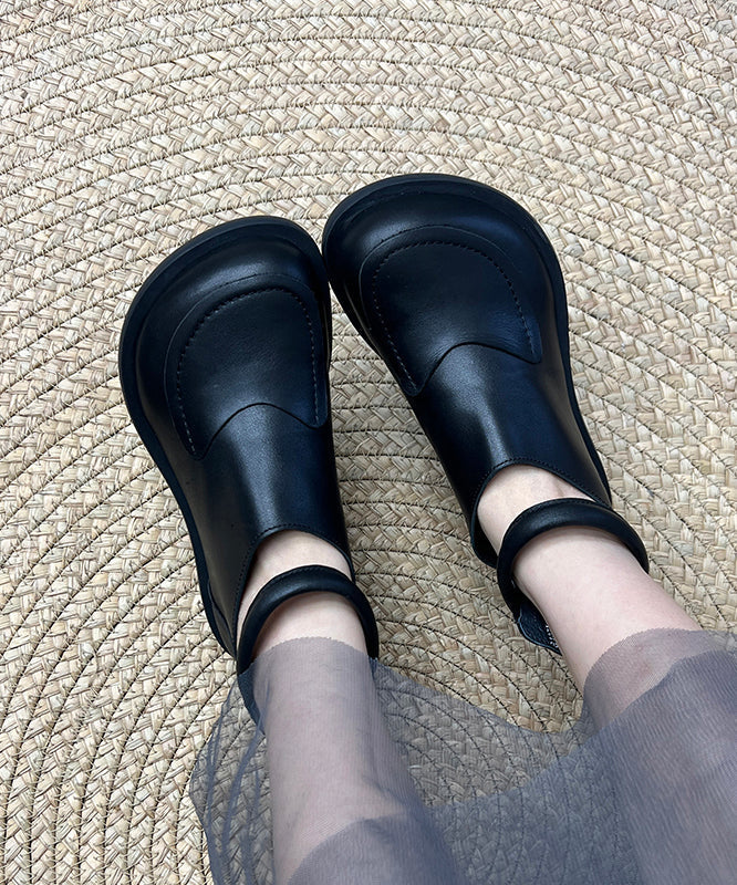 Cowhide Black Splicing Boots Leather Comfy Retro