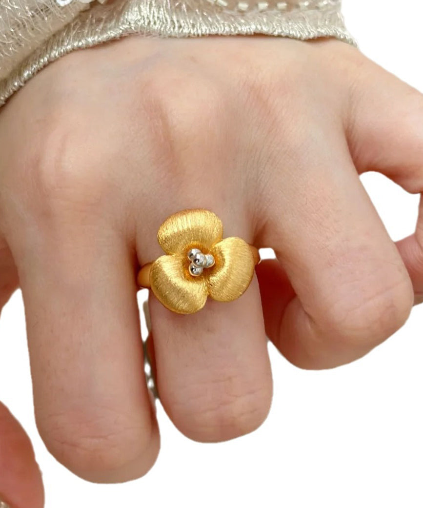 Retro Gold Kupfer Overgild Blumenringe QI068
