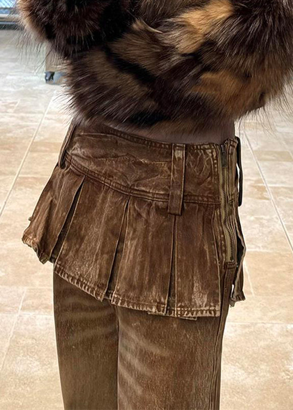 Color Patchwork Waist Zippered Pants Photo Denim High Retro