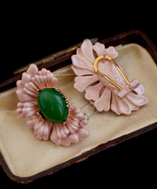 Stud Agate Sterling Pink Asymmetry Silver Earrings Retro