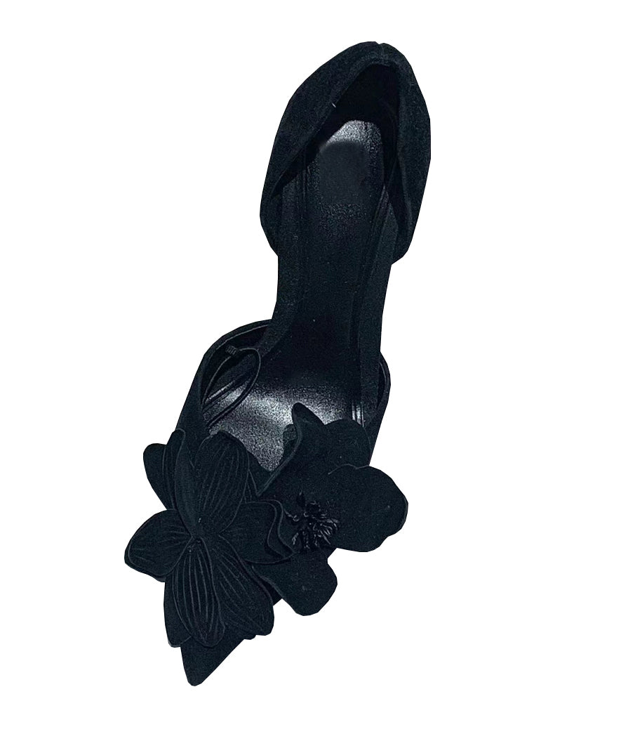 Toe Suede Rose Chic Splicing Floral High Heels Pointed