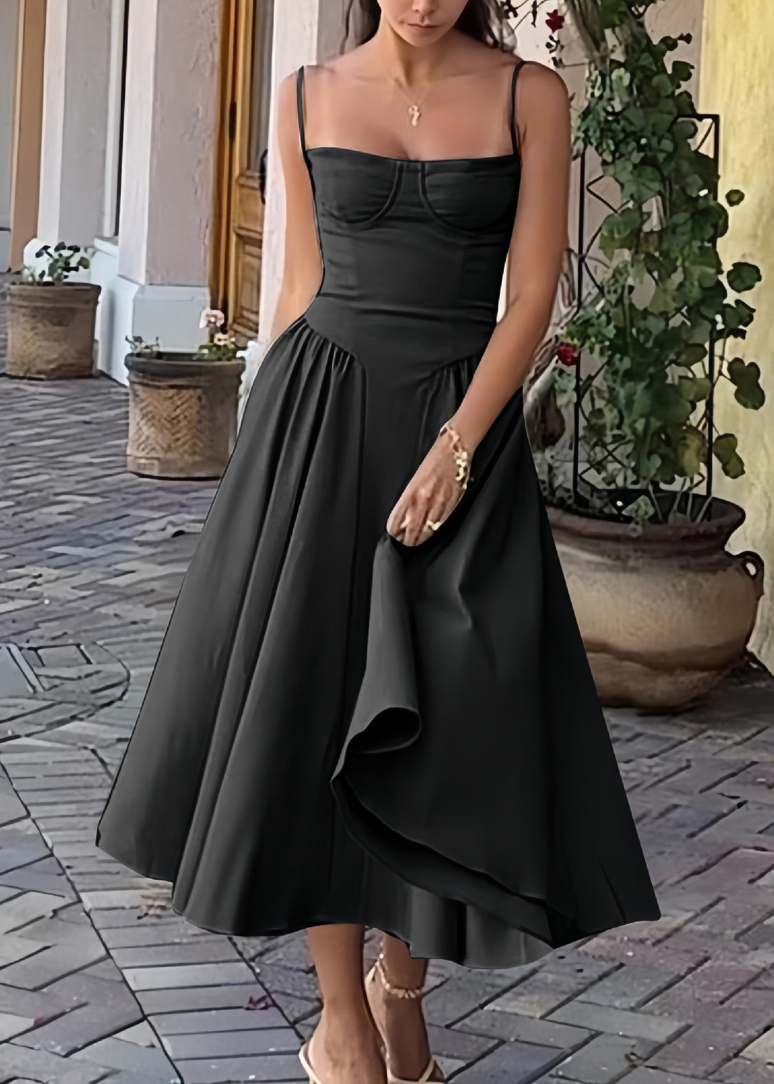 black cotton spaghetti strap dress Cami Slip Dress, Double Layered, Spaghetti Strap Bodycon Spring Summer Bachelorette Party Mini Dress, Black Brown New Year Holiday Her Gift