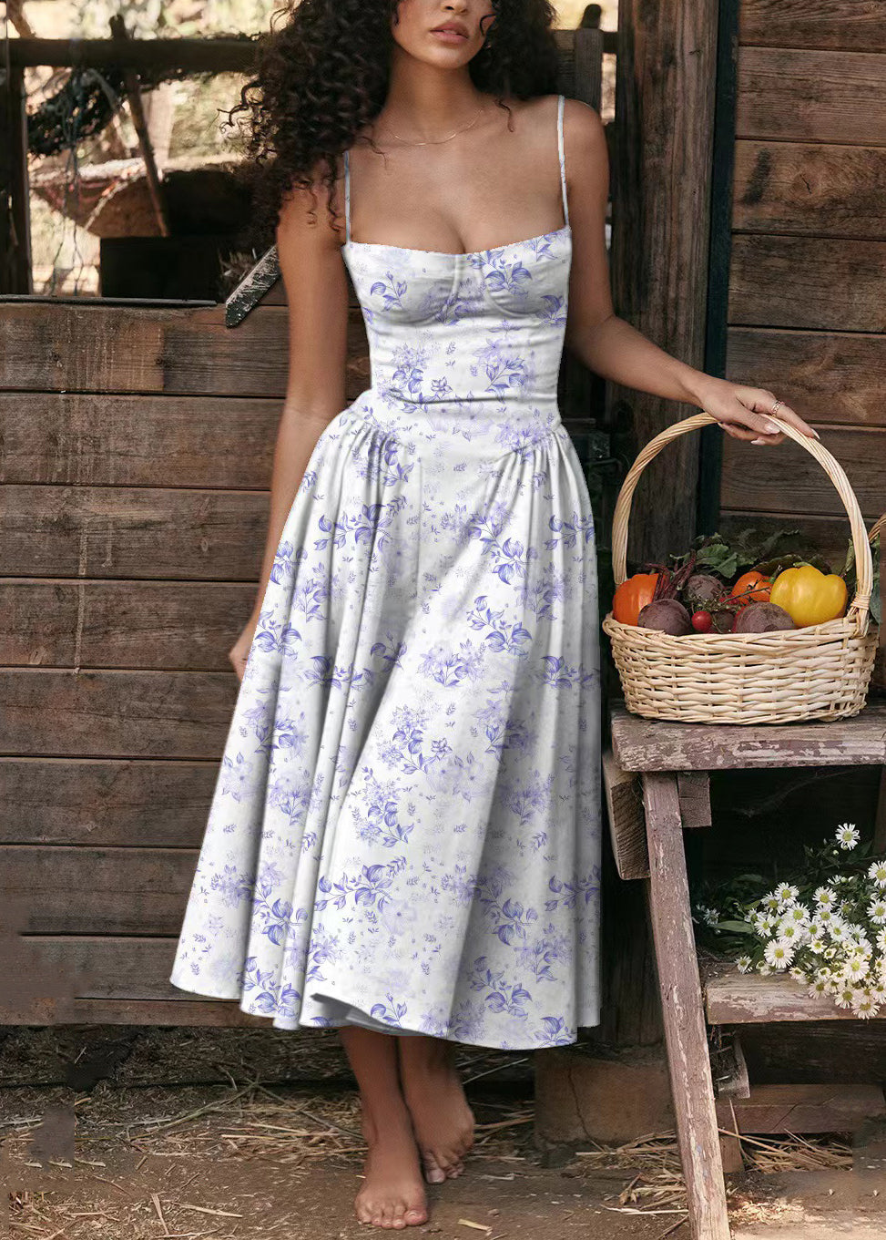 Sexy Blue Print Bustier Top Cotton Spaghetti Strap Dress Sleeveless WW Gemi Glitz Sexy Blue Print Bustier Top Cotton Spaghetti Strap Dress Sleeveless WW Gemi Glitz