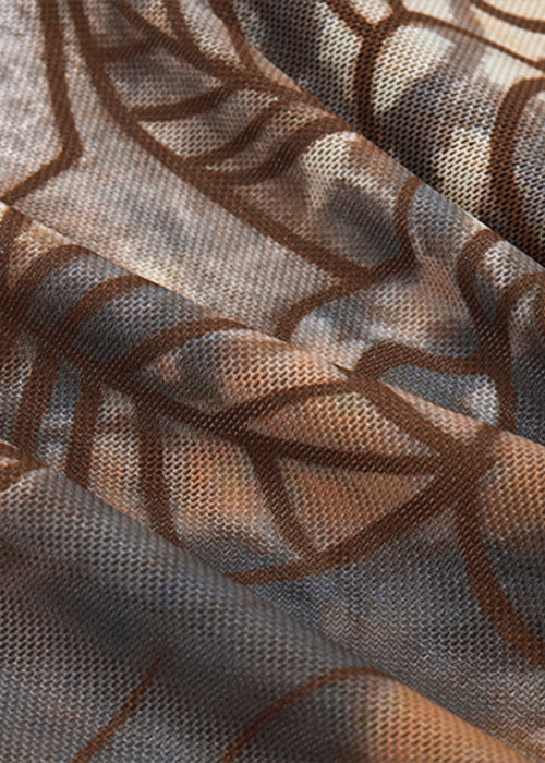 Sexy Brown Asymmetrical Print Tulle Tank Sleeveless YZ051