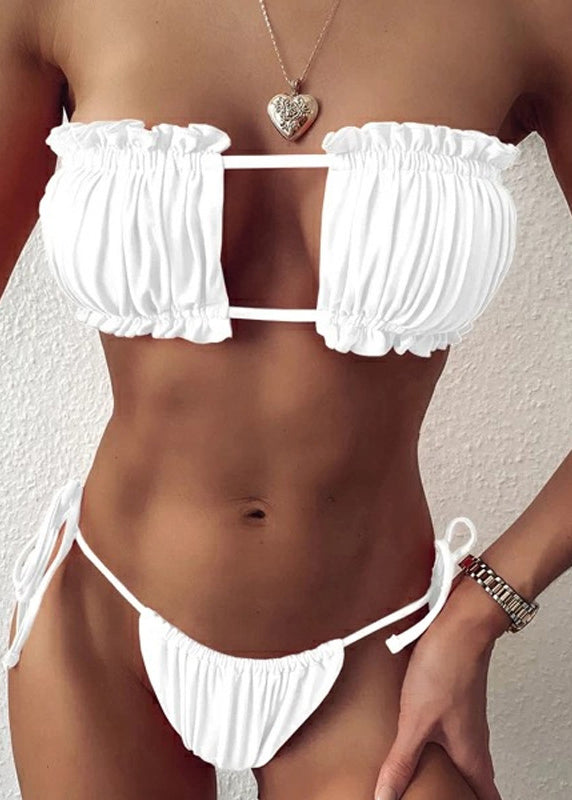 Sexy rückenfreies Bikini-Bademodeset mit grünem Leopardenmuster und Plissee-Print GF049