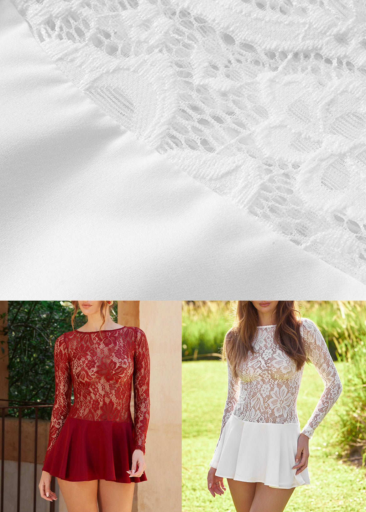 Out Spring Solid Dress Hollow Red Mid Lace Sexy