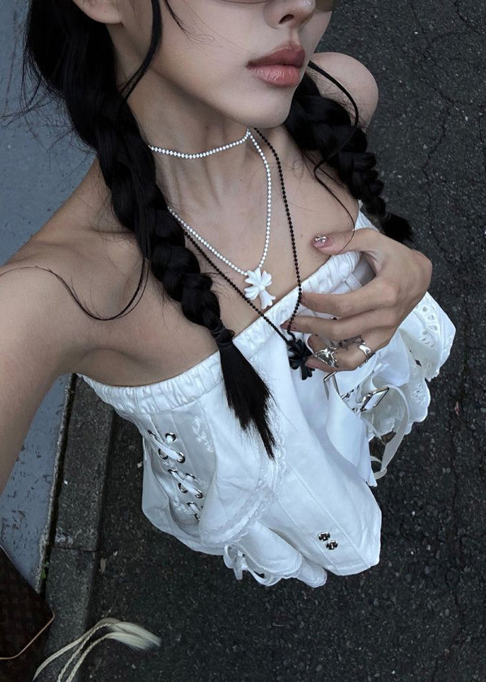 Sleeveless Tank Sexy White Out Hollow Asymmetrical Cotton