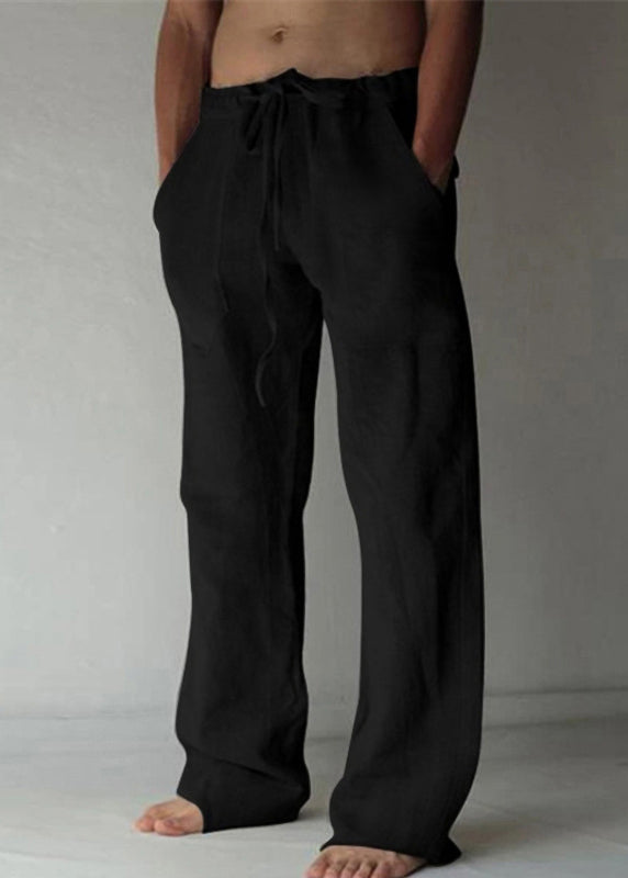 Elastic Summer Apricot Pants Waist Simple Pockets Linen Mens