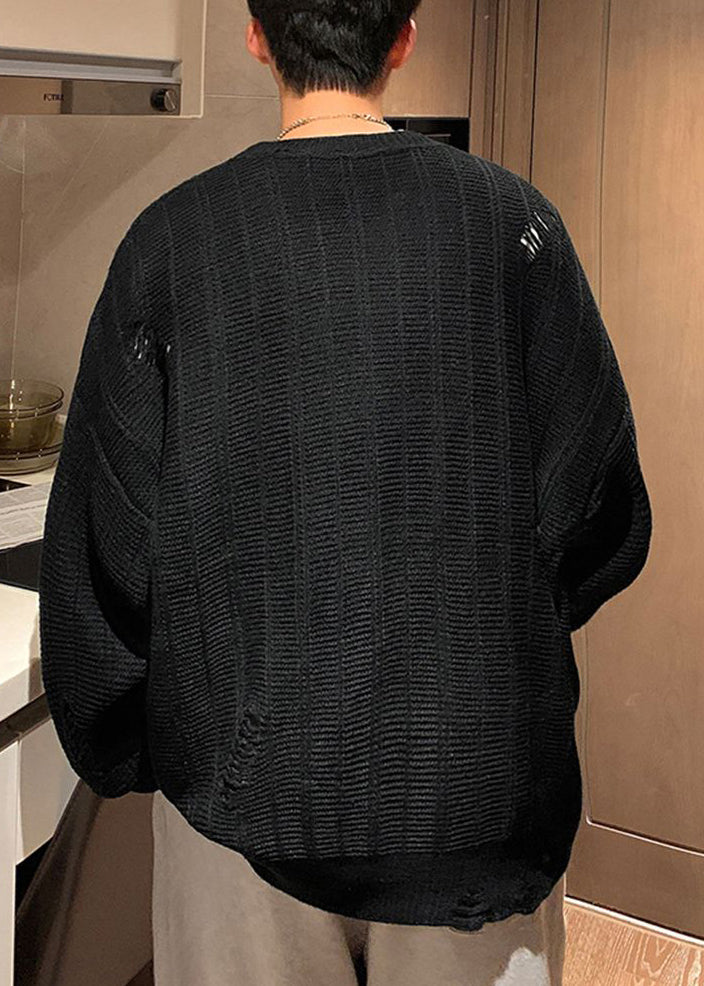 Simple Army Green Embroideried Hollow Out Knit Mens Sweaters Winter GEM635