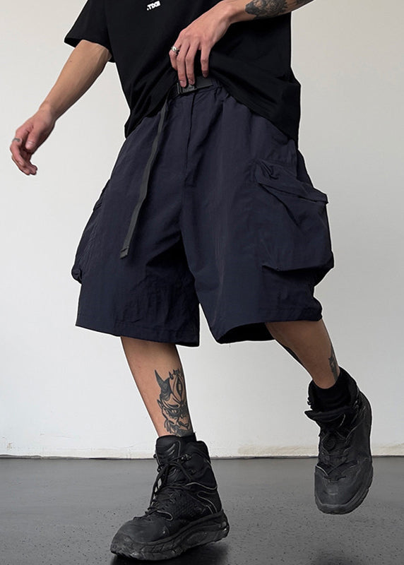 Men Solid Cotton Pockets Grey Simple Drawstring Shorts Summer