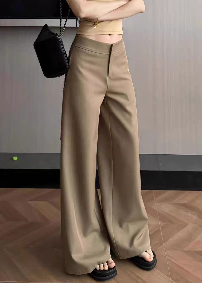 Spandex Summer Pockets Waist High Simple Solid Khaki Pants