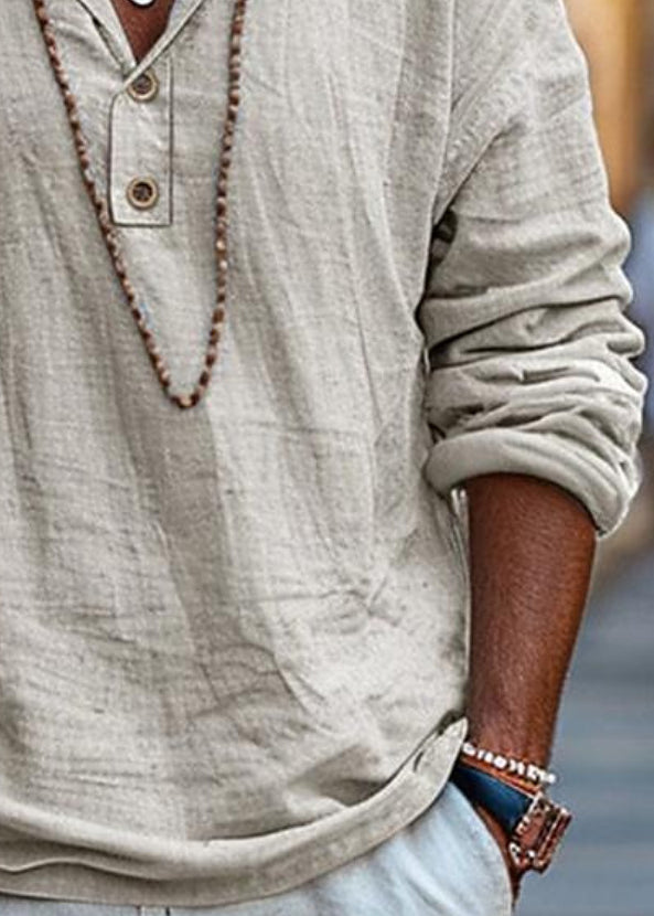 T Solid Cotton Men Simple Button Oversized Shirts Linen Fall