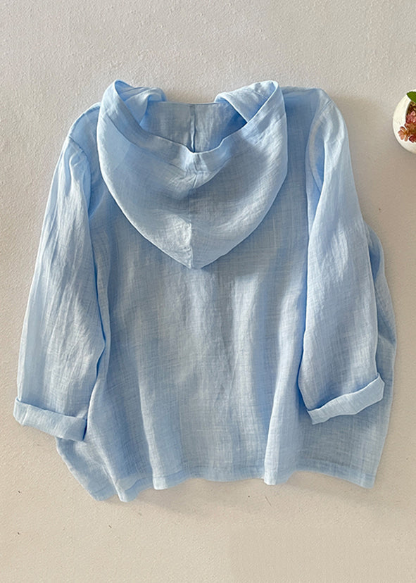 Fall Pockets Pink Simple Button Cotton Hooded Shirt