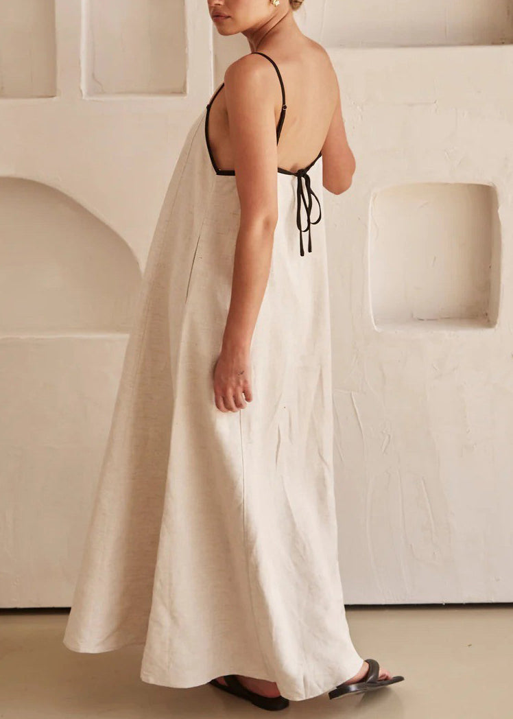 Long Simple Sleeveless White Strap Patchwork Spaghetti Dress