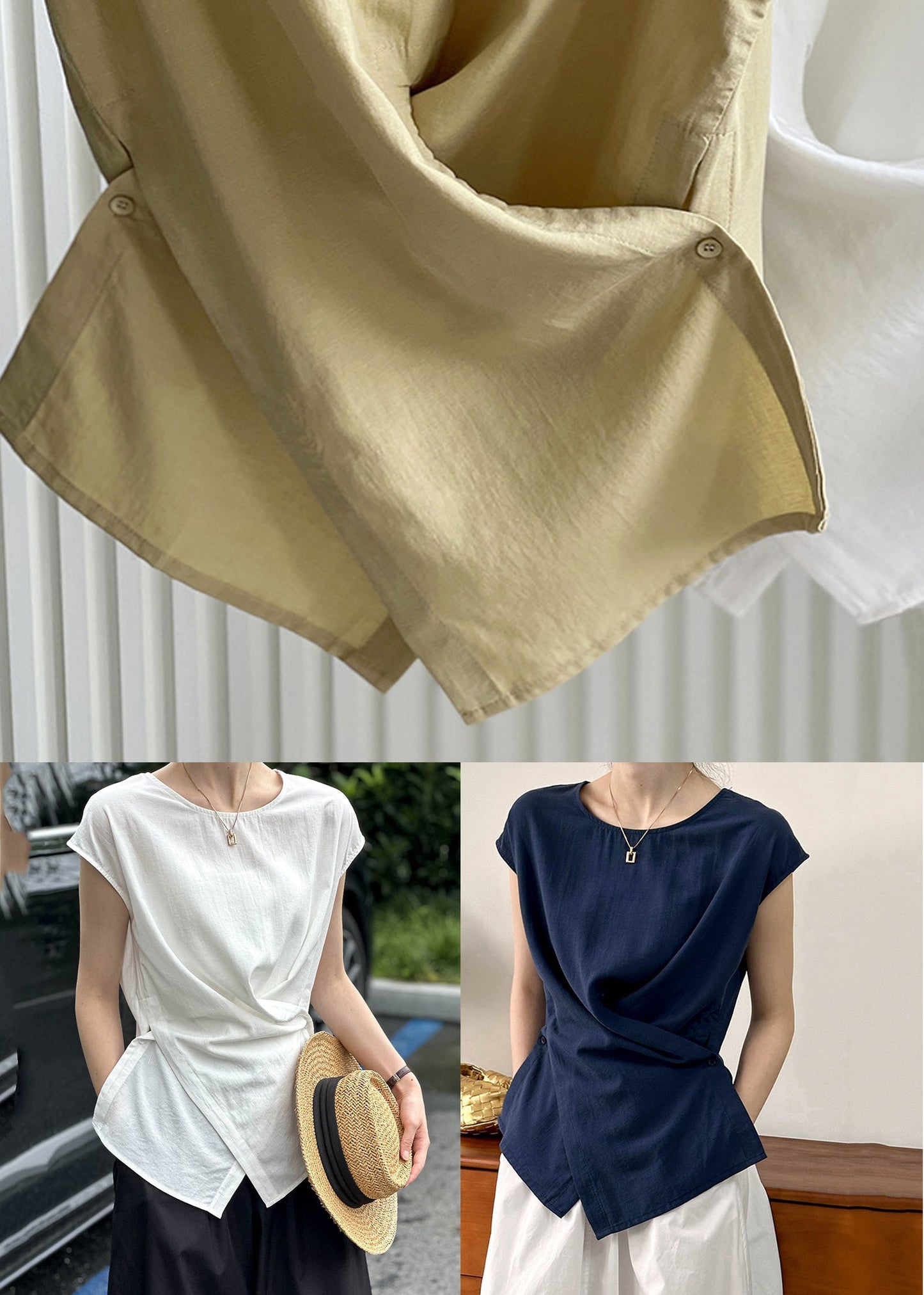 Einfache Gelb Faltig T Shirts Kurzarm QE056
