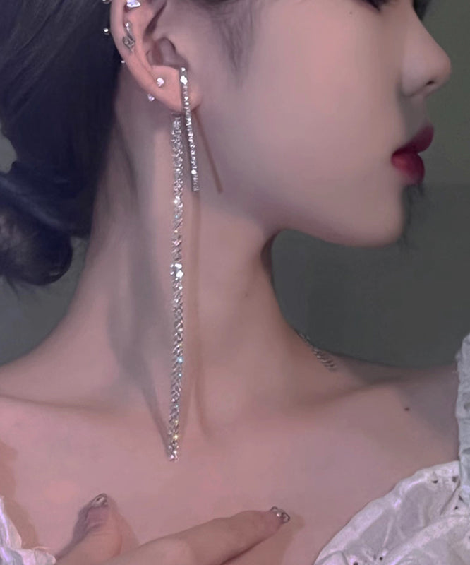 Boucles d'oreilles pendantes en argent sterling et zircons Skinny Silk QD043