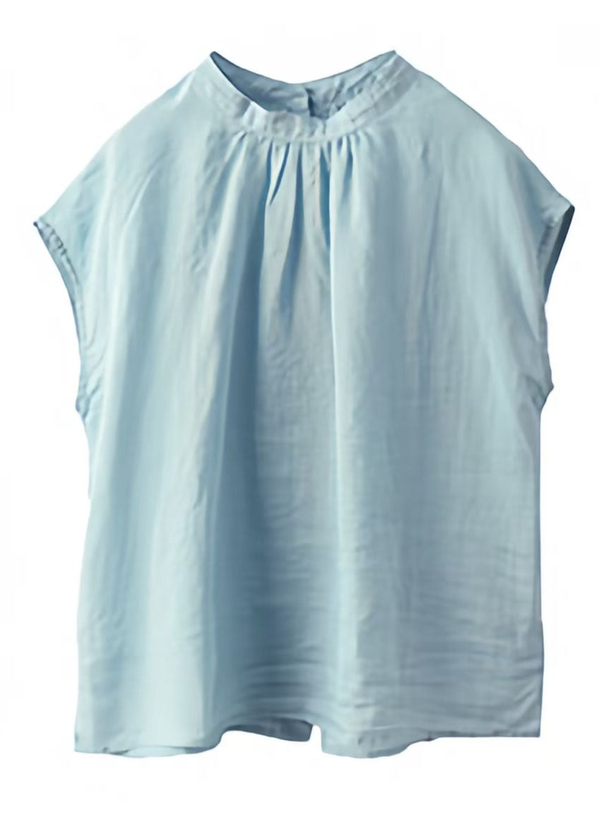 Collar Sky Stand Oversized Linen Blue Summer Tops