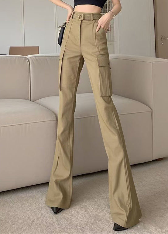 Cotton Waist High Slim Pockets Khaki Bottoms Flare Spring Fit