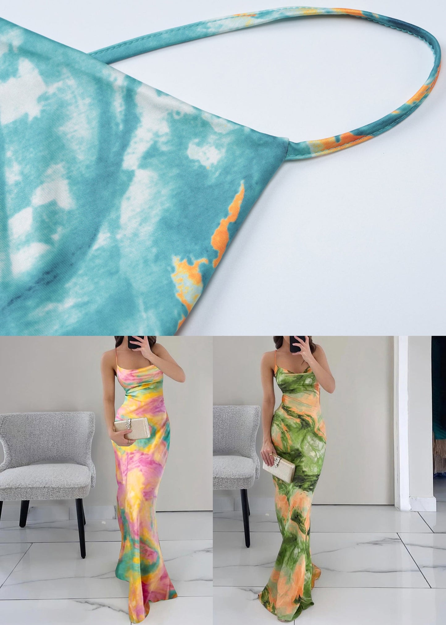 High Sleeveless Print Dress Waist Strap Slim Spaghetti Pink Fit