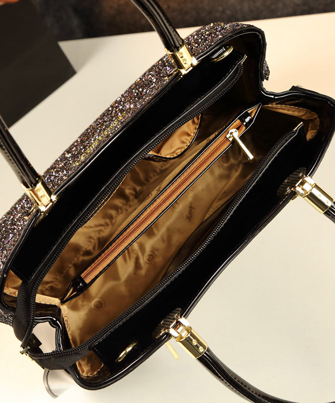 Style Black Zircon Large Capacity Faux Leather Tote Handbag YX007