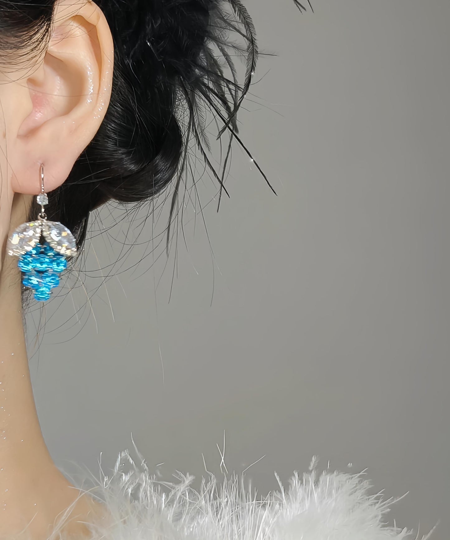 Blue Alloy Earrings Style Drop Grapes Zircon Crystal