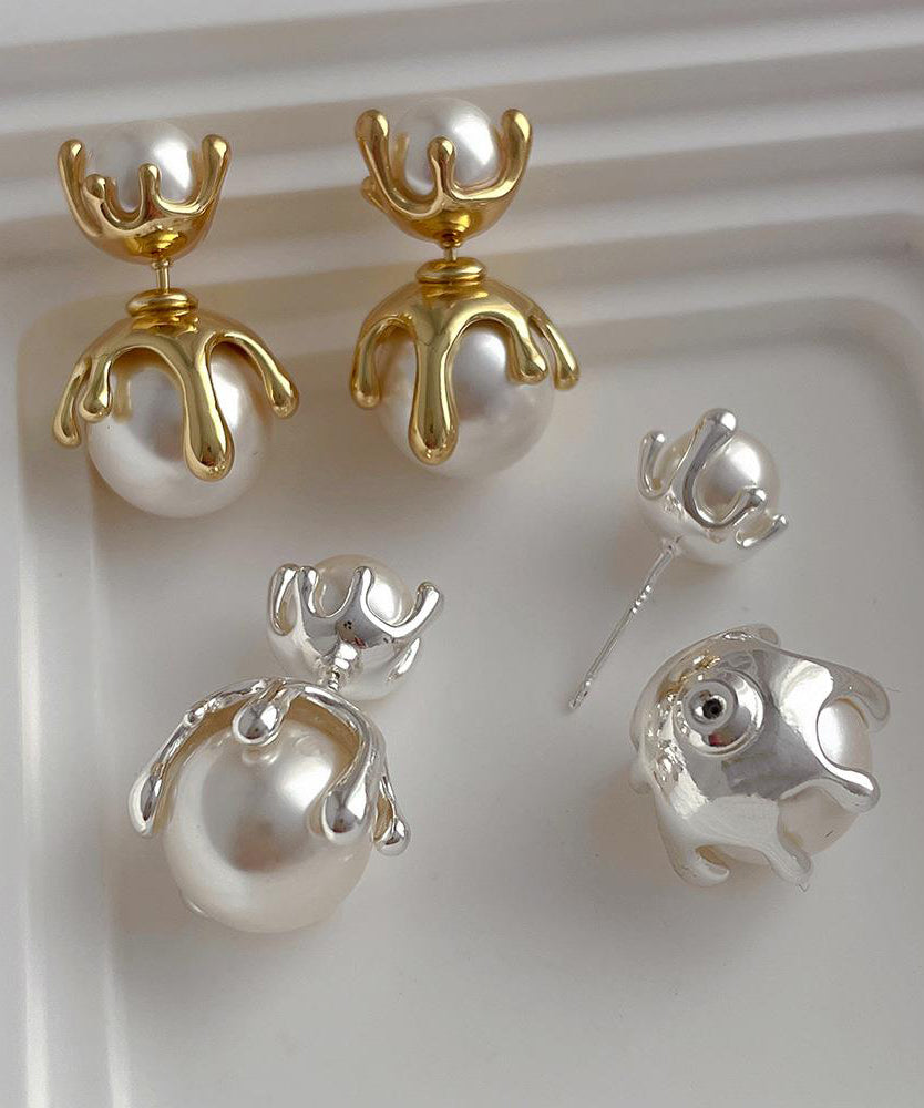 Pearl Metal Gold Stud Style Alloy Earrings