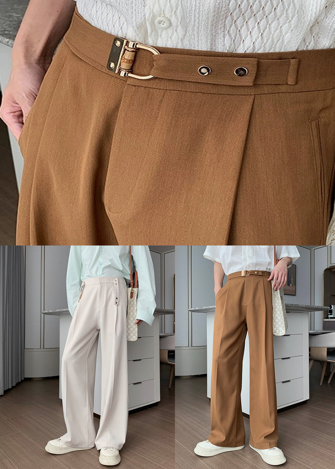 Waist Mens Pockets High Apricot Pants Spandex Stylish Fall