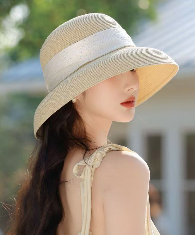 Stylish Woven Beige Straw Hat Floppy Sun Breathable