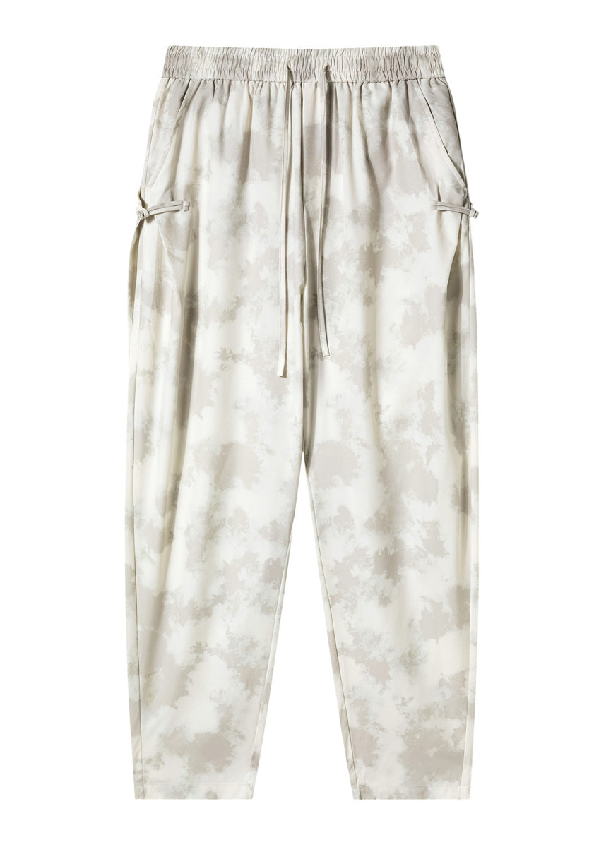 Stilvolle Beige Taschen Tie Dye Chinesischen Knopf Ice Silk Männer Hosen Sommer YT050