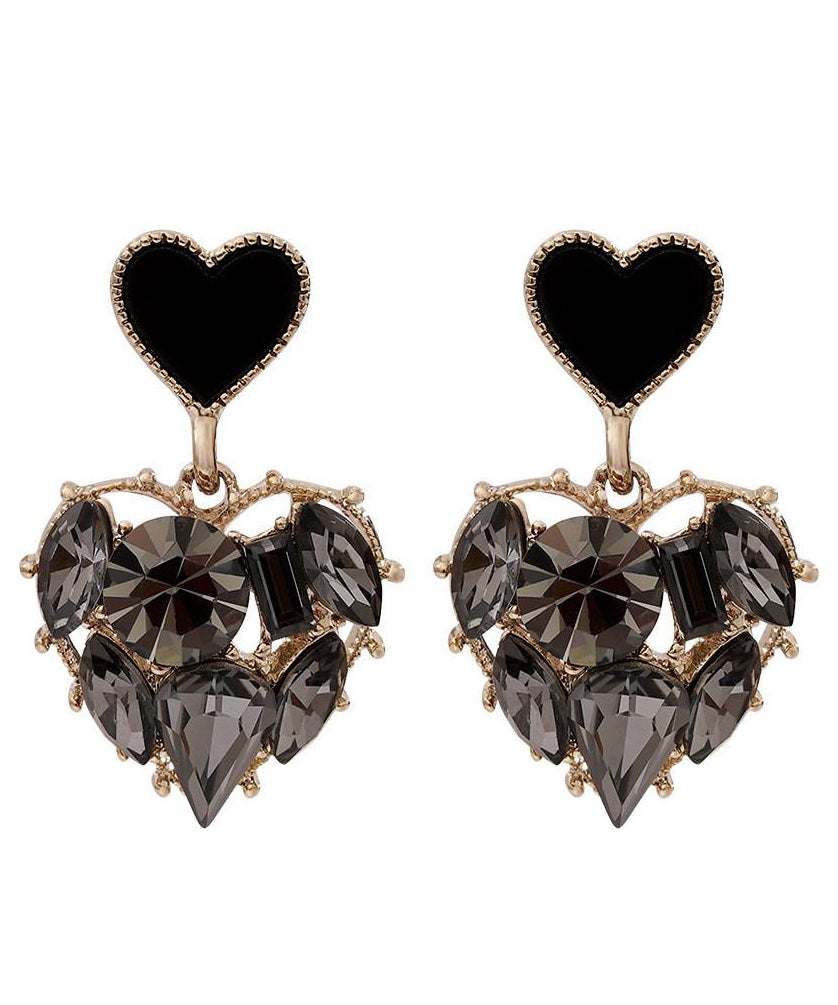 Earrings Zircon Drop Black Alloy Stylish Love