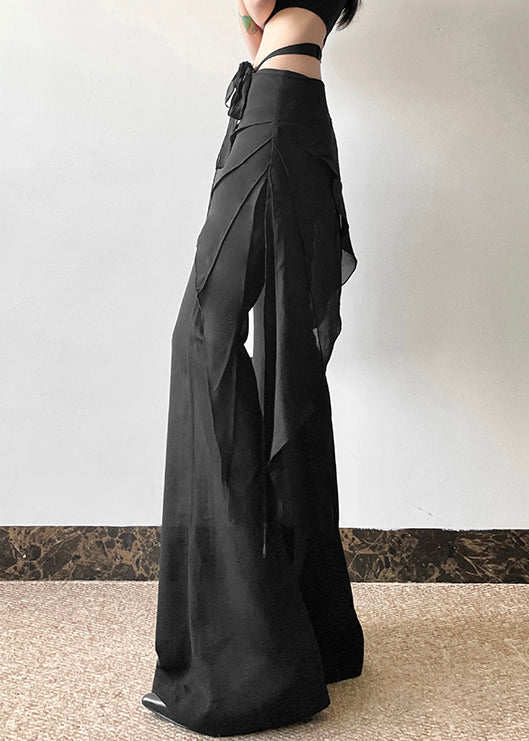 Stilvolle schwarze Schlaghose mit hoher Taille und Patchwork-Muster für den Sommer AL1046
