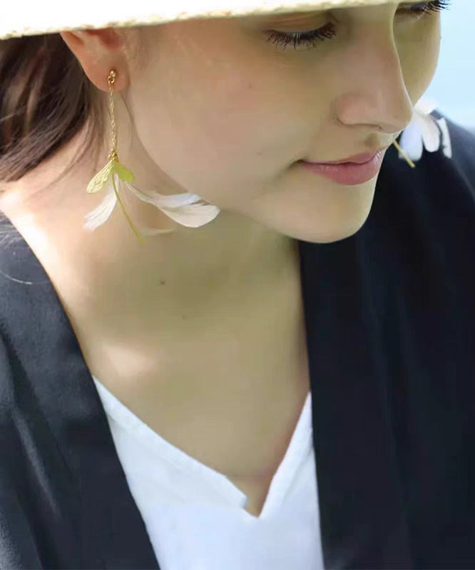Drop Copper Earrings Gold Stylish Overgild Feather