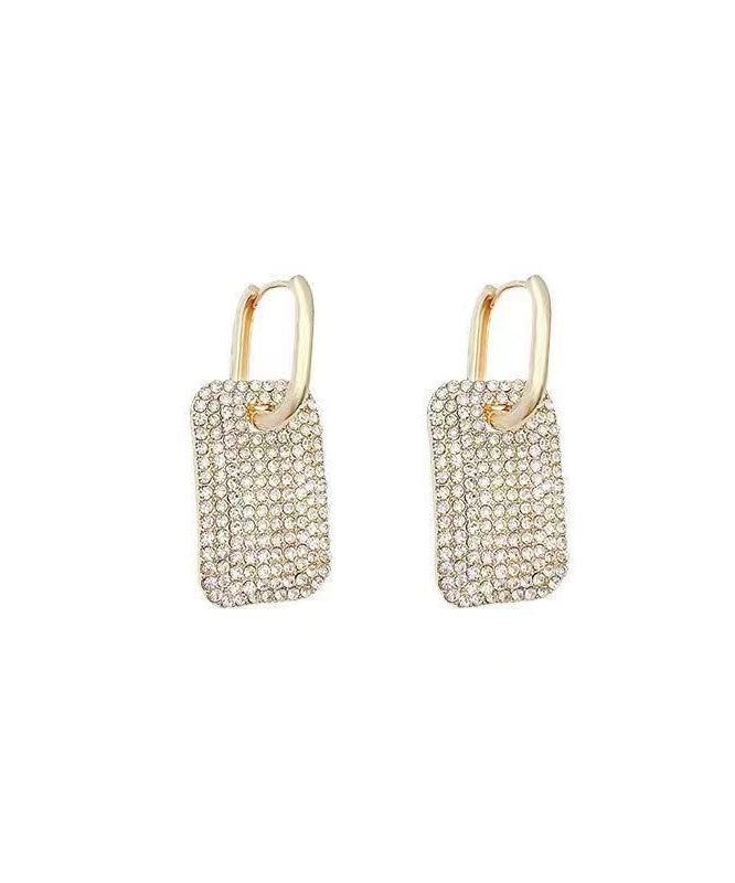 Hoop Earrings Square Stylish Gold Copper Zircon