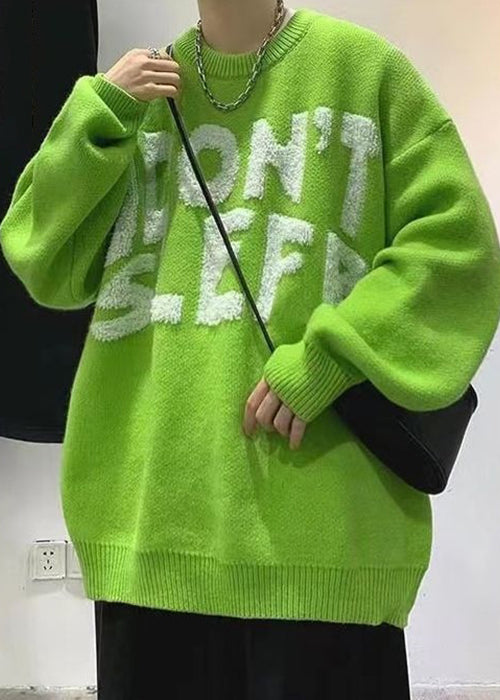 Stilvolle grüne O-Ausschnitt Brief gemütliche Strick Herren Pullover Winter QF027