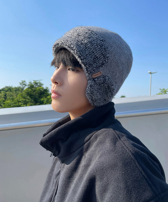 Stylish Grey Versatile Men Knit Bonnie Hat TK034
