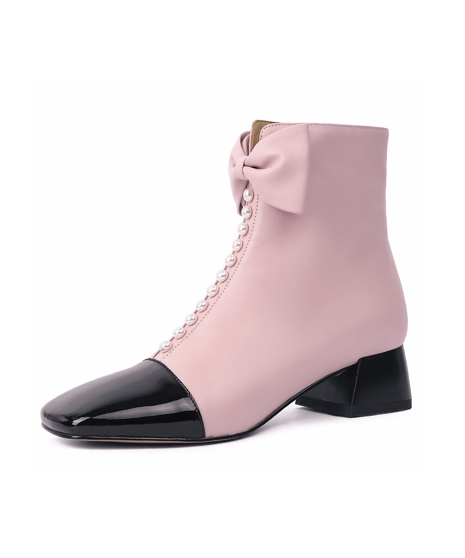 Stilvolle rosa Schleife Nagel Perlen Spleißen Chunky Stiefel QK062
