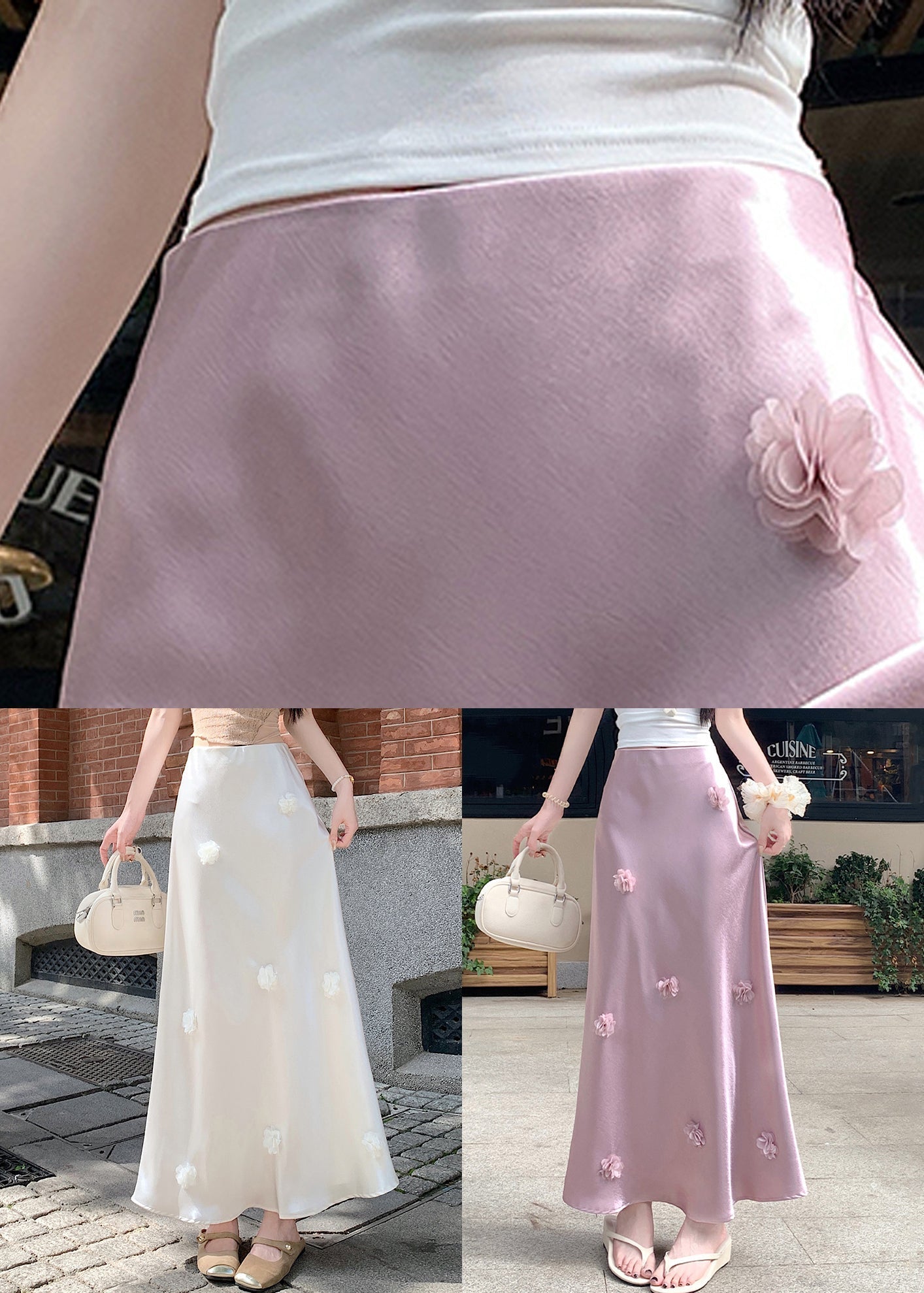 Floral Silk Stylish High Pink Skirt Summer Waist