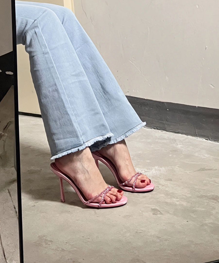 Stiletto Peep Splicing Sandals Pink Toe Zircon Stylish Slide