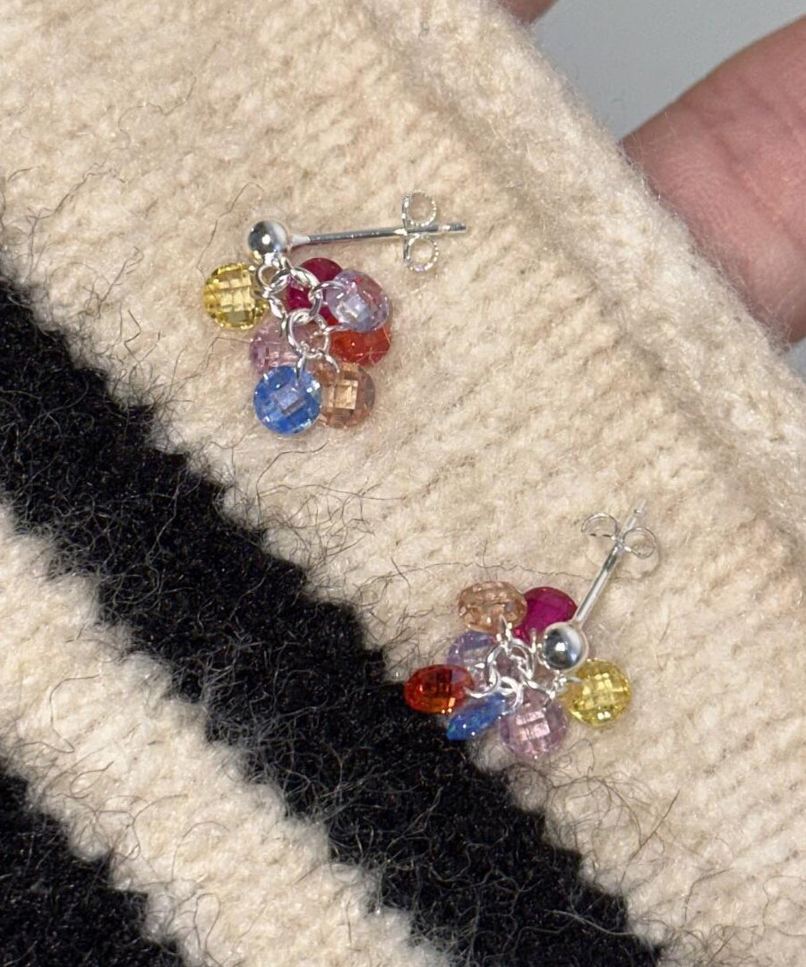 Crystal Beads Alloy Earrings Rainbow Stylish Grape Drop