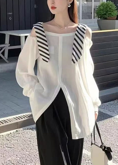 Shirt Side Open Spring False Two Rose Stylish Pieces Cotton