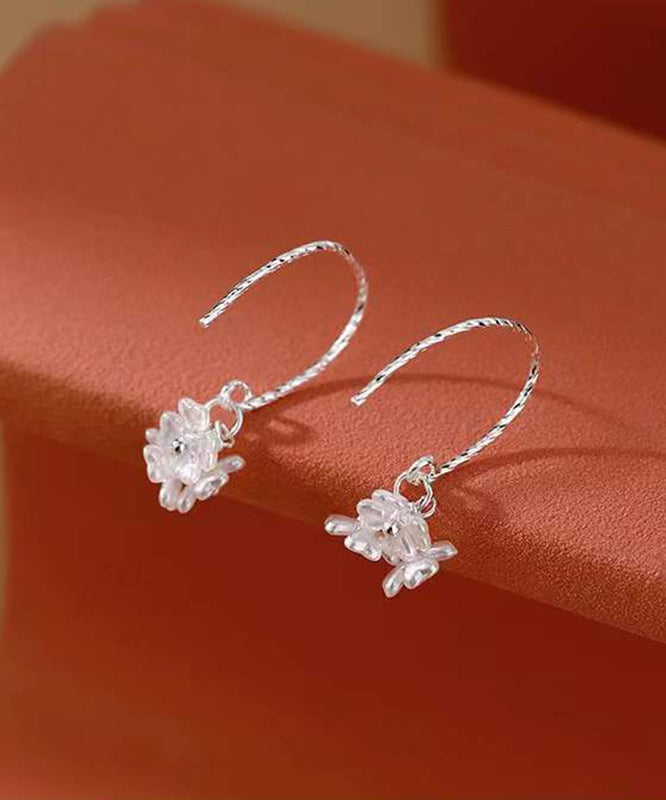 Floral Earrings Silk Stylish Silver Hoop Acrylic Sterling