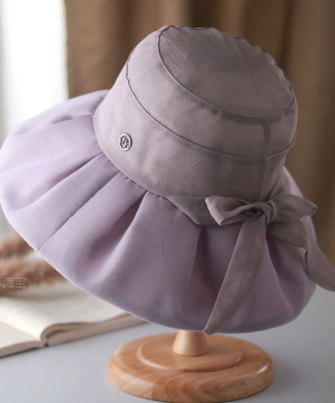 Chapeau bob élégant et polyvalent à nœud beige froissé II047