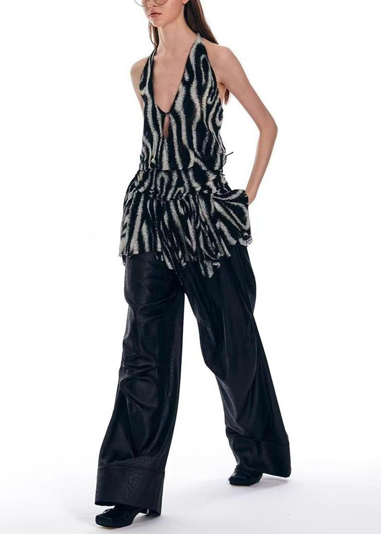 Backless Beach Unique Black Print Halter Summer Vest